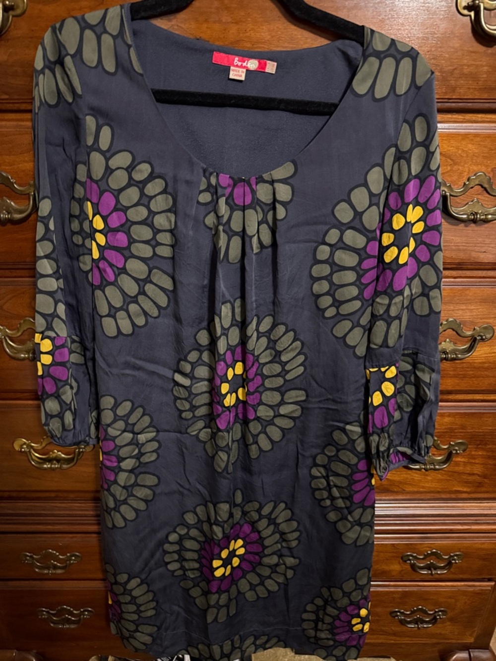 Boden Navy Tunic with Purple & Yellow Floral Medallions